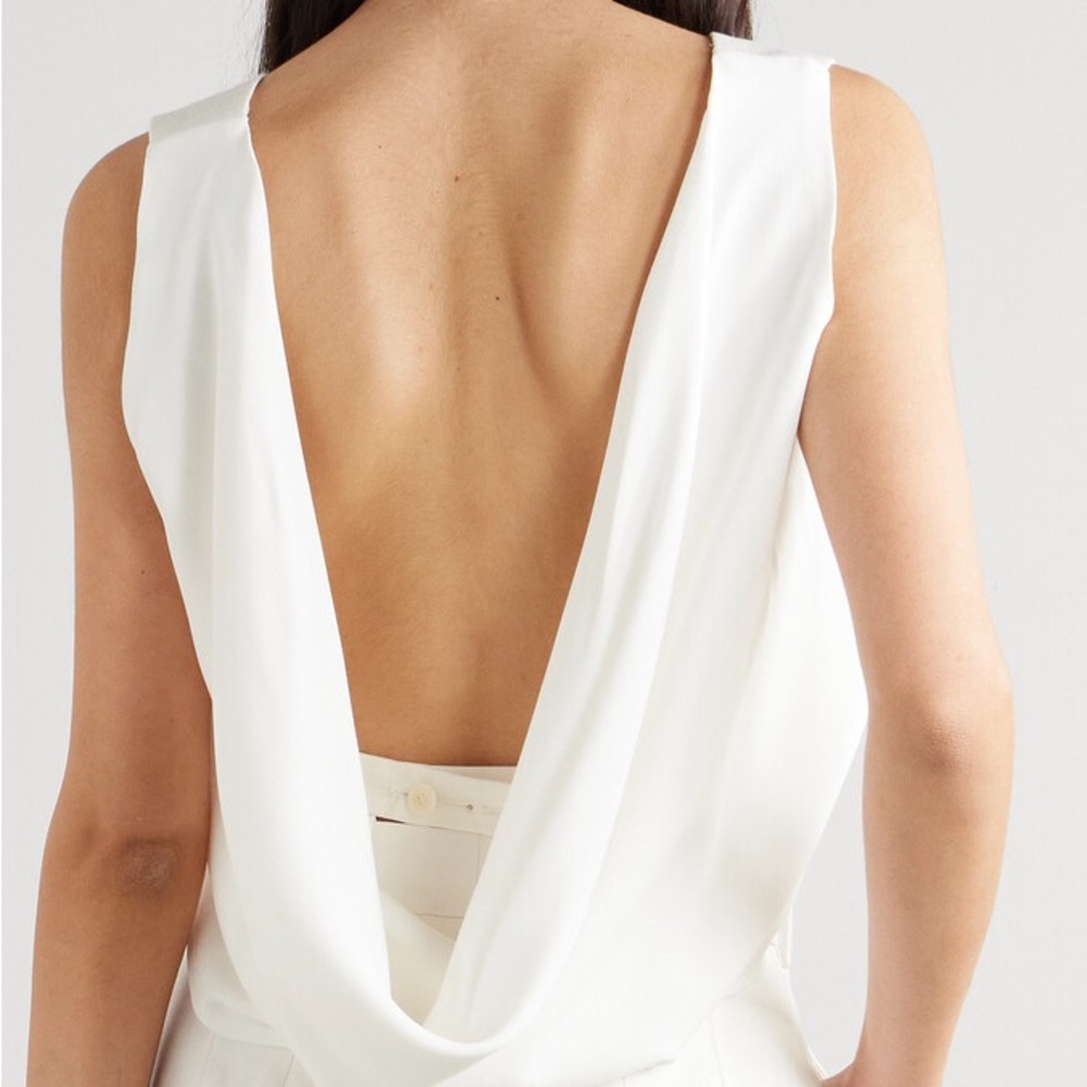 Open-back Cotton And Linen-blend And Crepe Vest - White